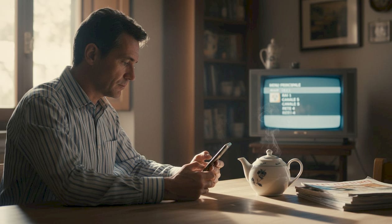 Un uomo sfoglia la guida TV direttamente sul suo smartphone.