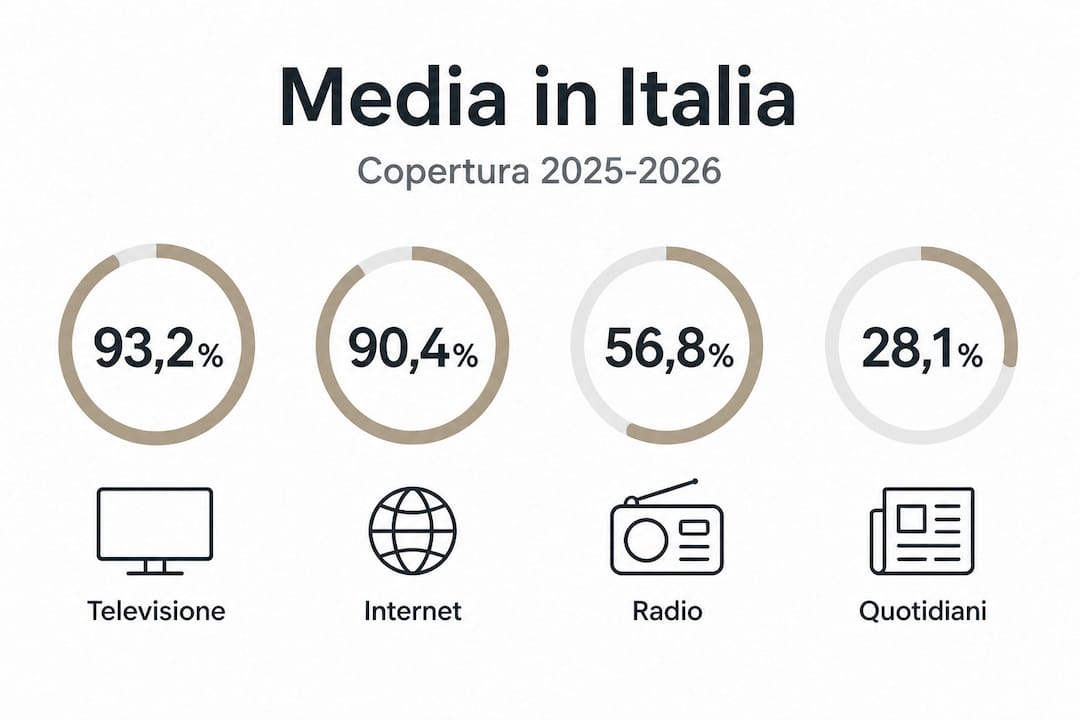 Infografica sulla copertura mediatica in Italia prevista per il 2025