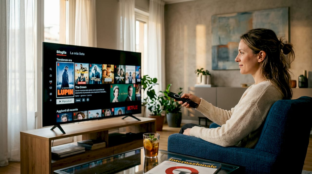 Una donna guarda le anteprime dei nuovi contenuti in streaming su Netflix.