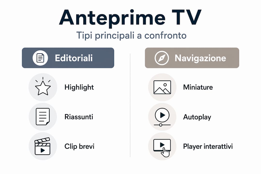Infografica comparativa sulle diverse tipologie di anteprime televisive