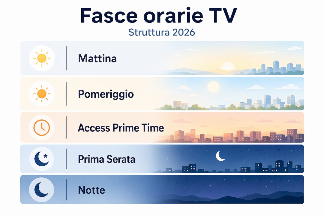 Grafico delle principali fasce orarie della programmazione TV in Italia