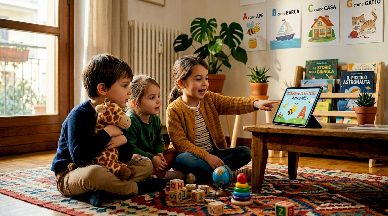 Bambini impegnati in una sessione educativa davanti alla TV