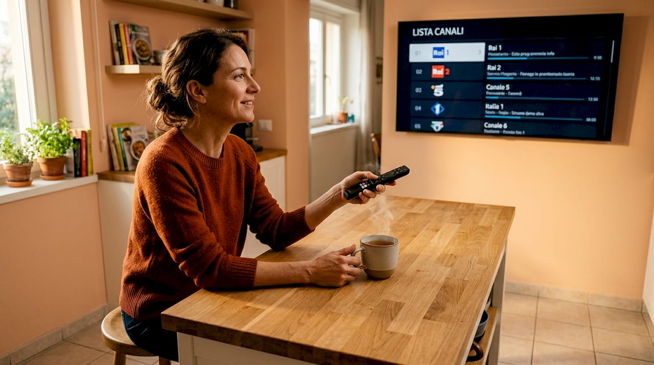 Donna sistema l’ordine dei canali sulla smart TV