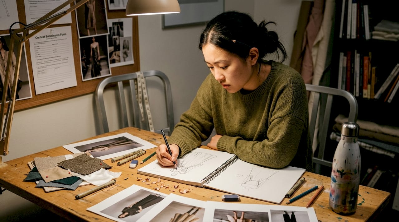 Designer preparing contest entry in art studio