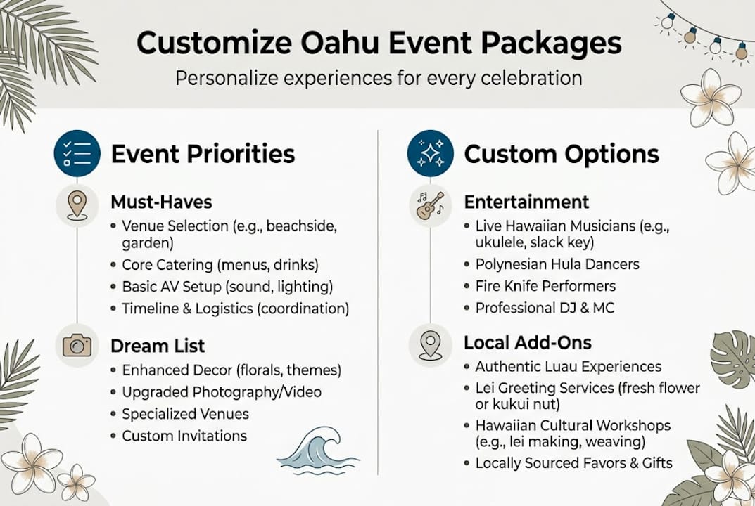 Infographic showing customization process for Oahu events