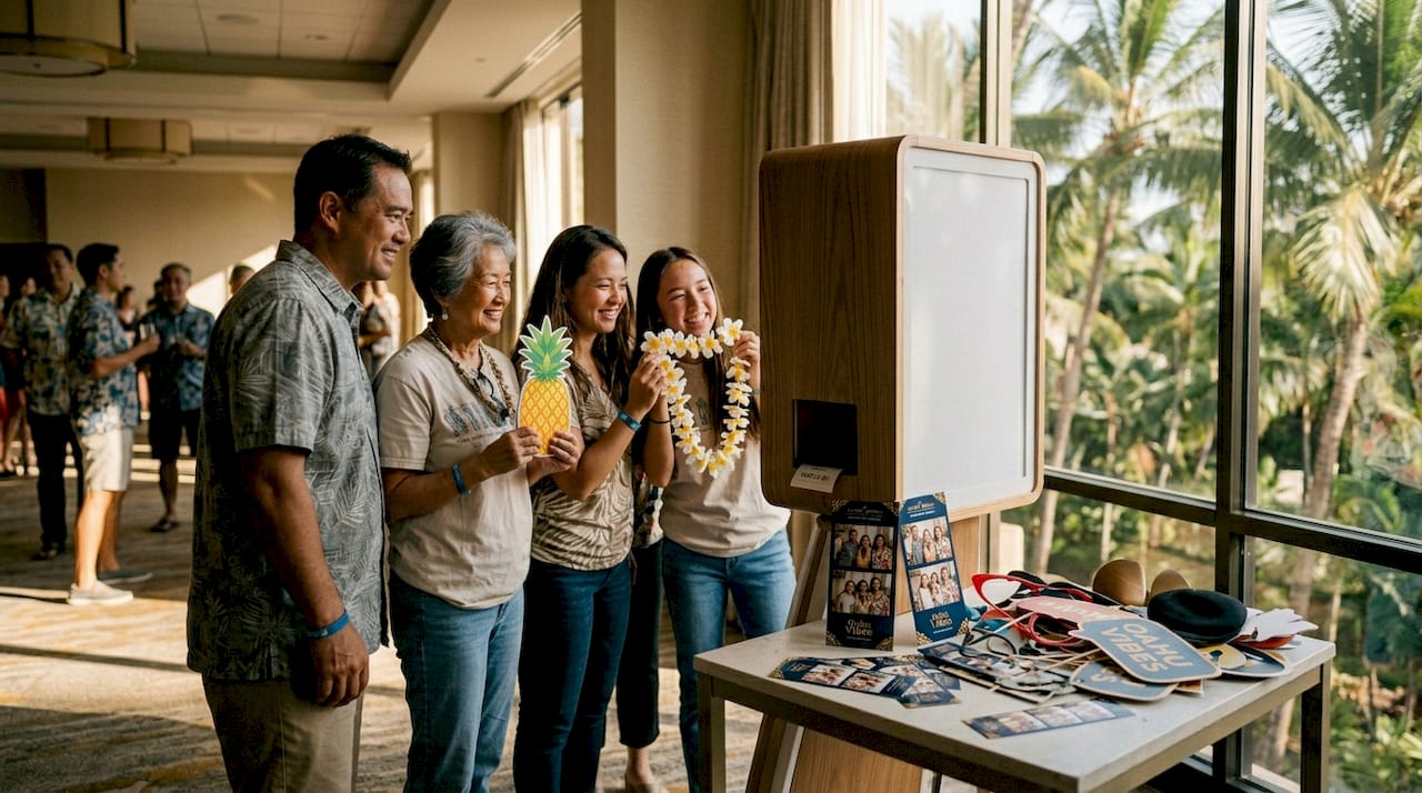 Guests using Oahu event photobooth