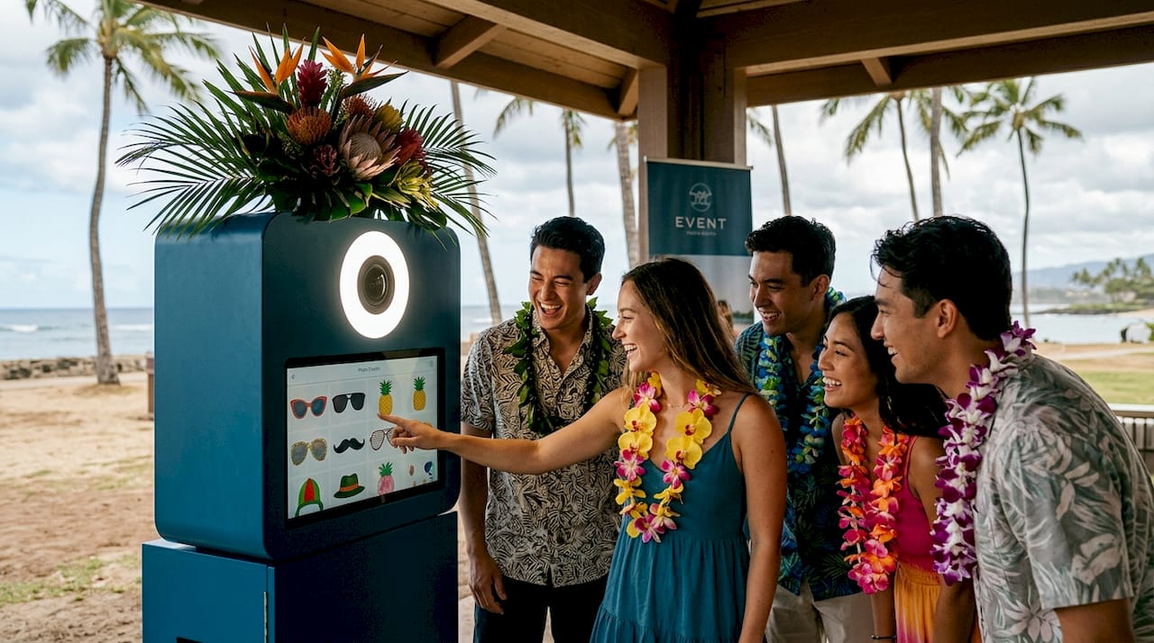 Guests using Oahu interactive photo booth
