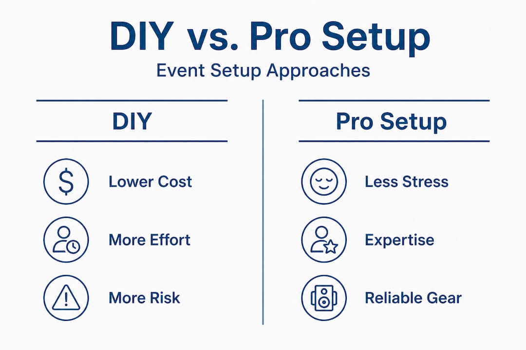 Infographic comparing DIY and pro event setup