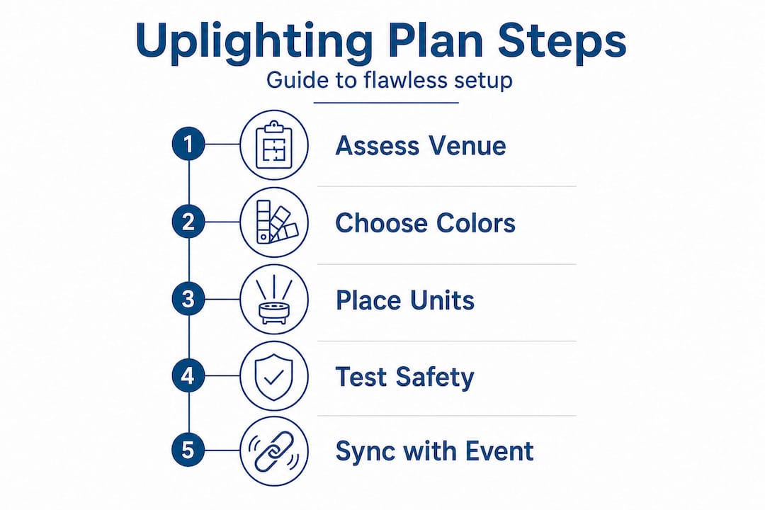 Infographic showing five steps for event uplighting