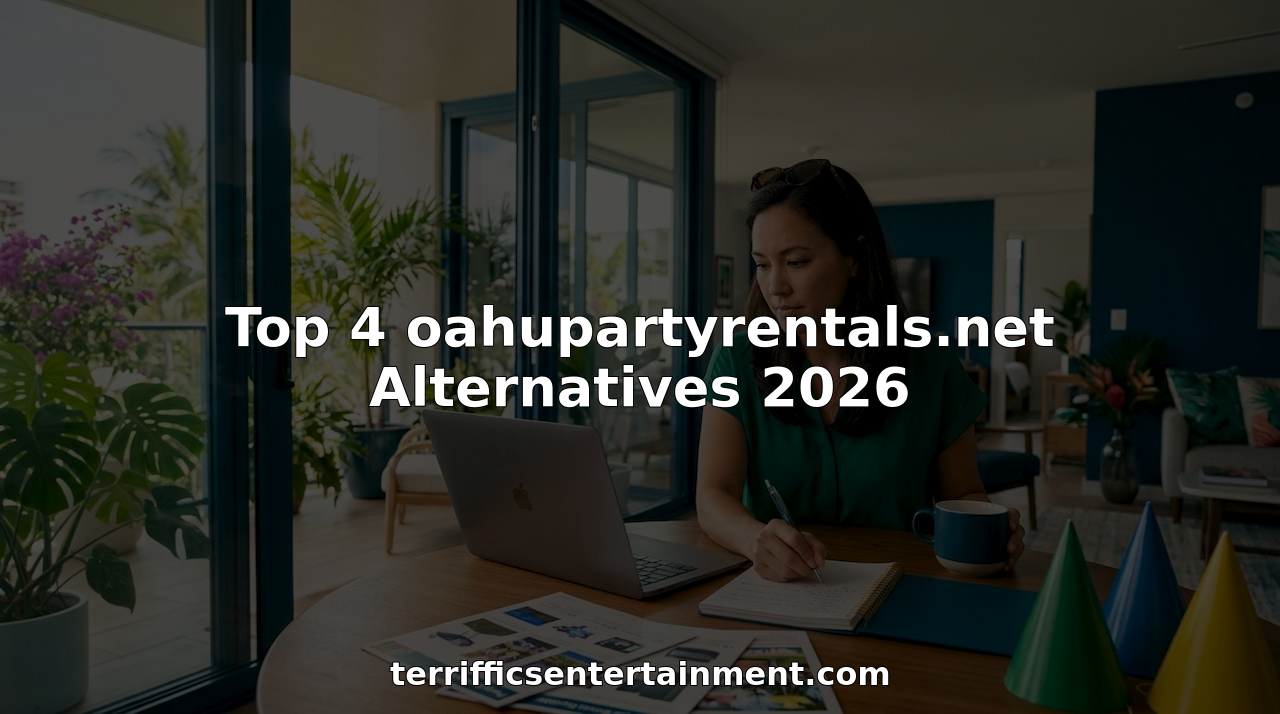 Woman researching party rentals at kitchen table in Oahu