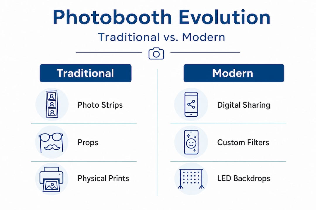 Infographic comparing traditional and modern photobooth features