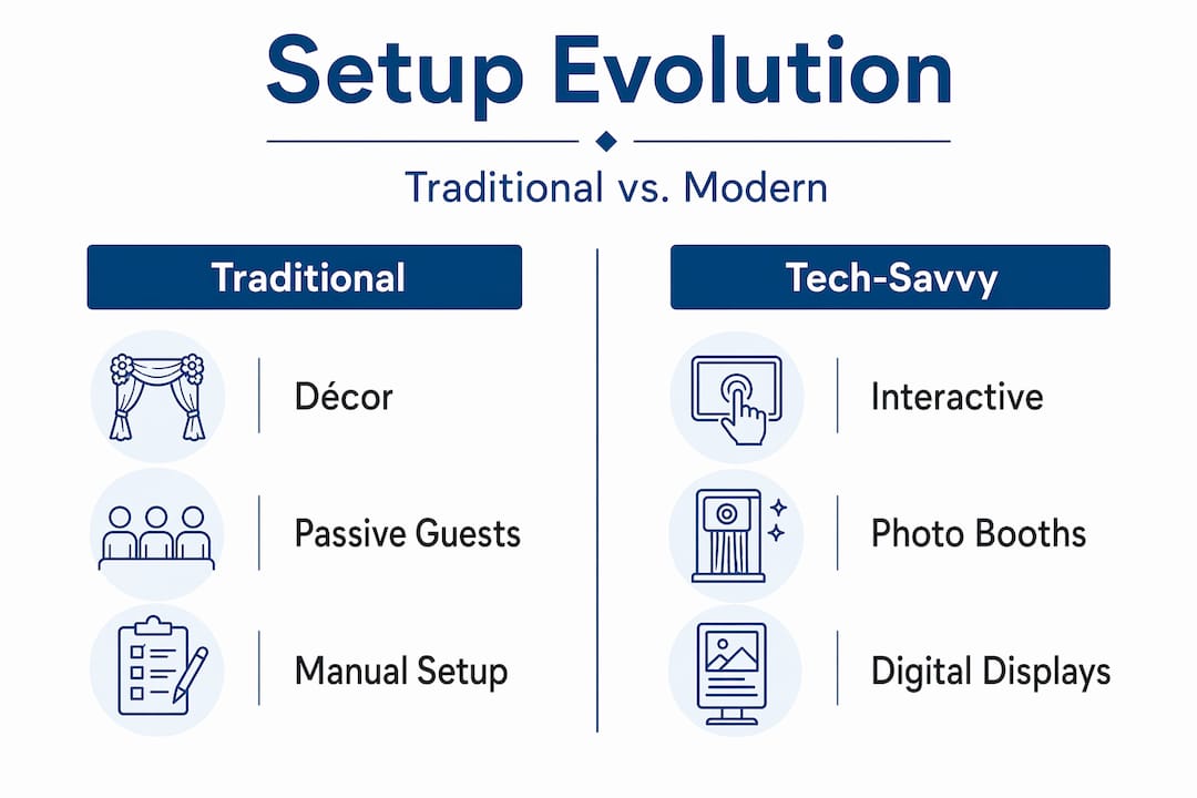 Infographic comparing traditional and tech-savvy event setups
