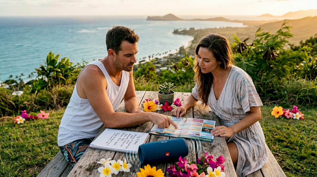 Couple personalizing wedding entertainment outdoors