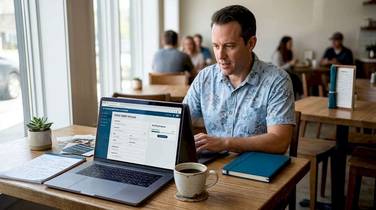 Coordinator uploading event brief for AI vendor search