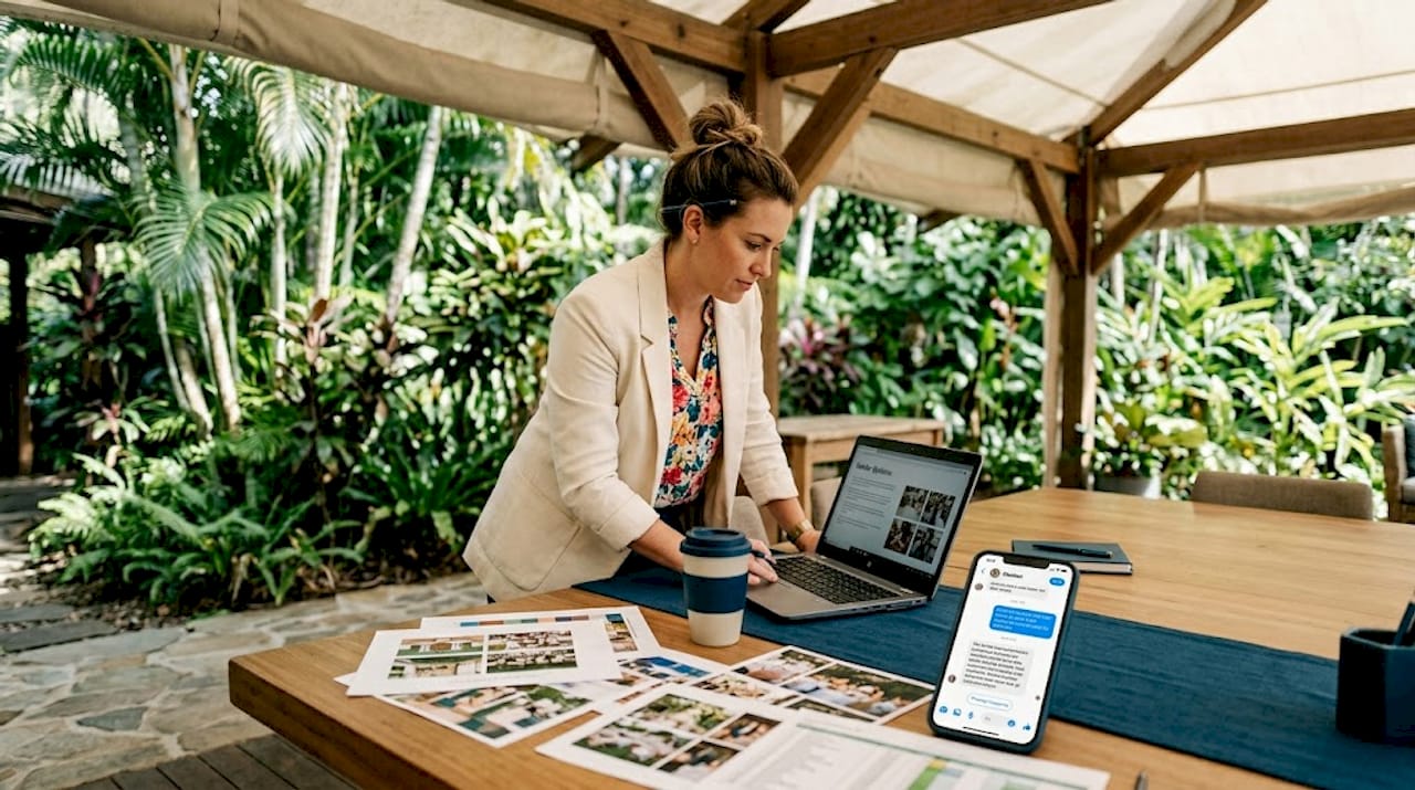 Event planner reviewing AI tools at meeting table