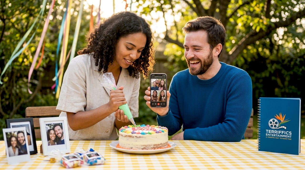 Friends decorate birthday cake with personal touches