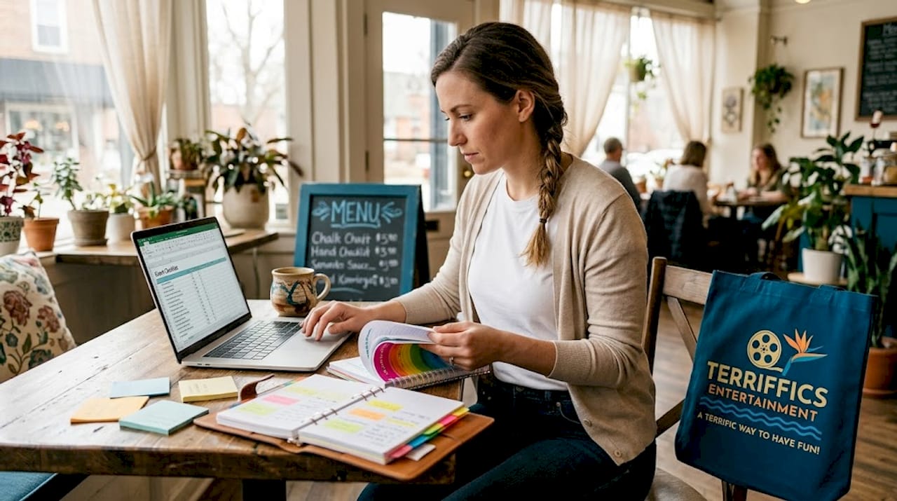 Event planner updating checklist in apartment
