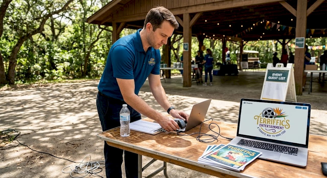 Coordinator setting up digital event check-in