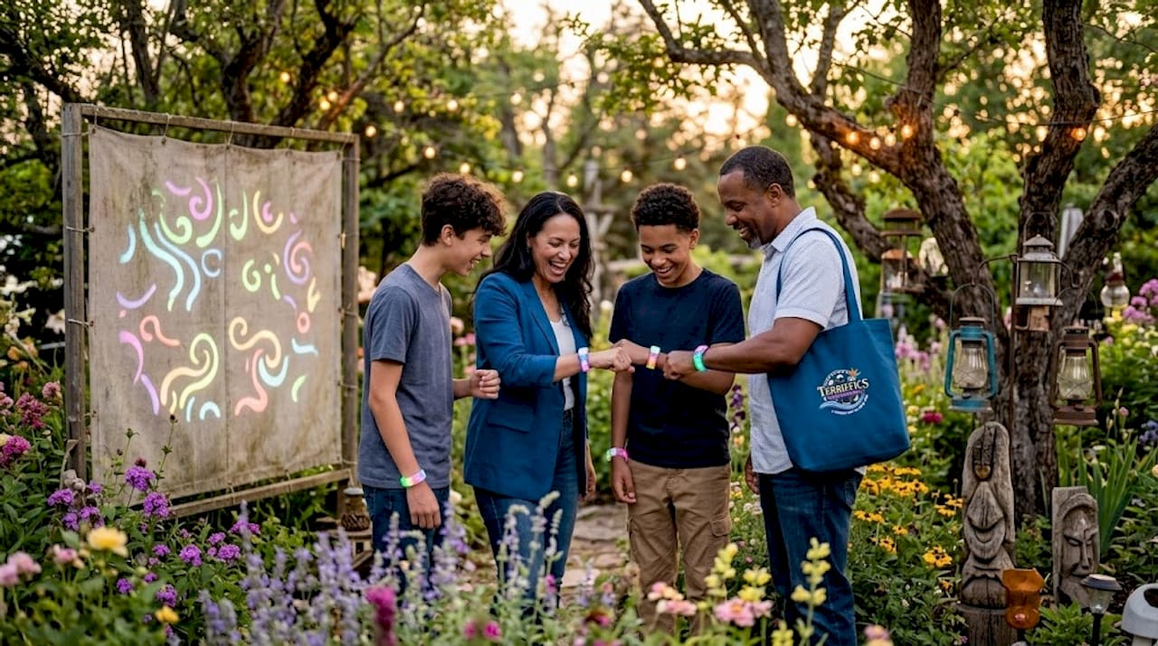 Guests with LED wristbands enjoy interactive display