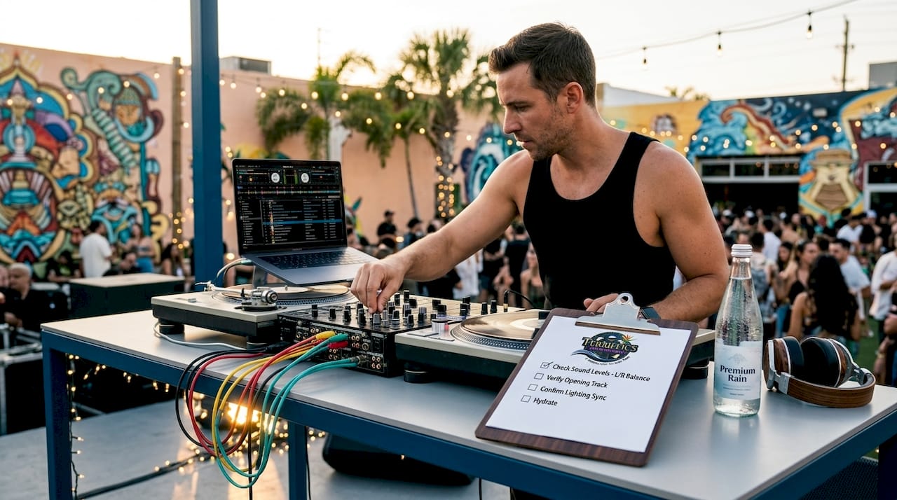 DJ setting up audio equipment for event