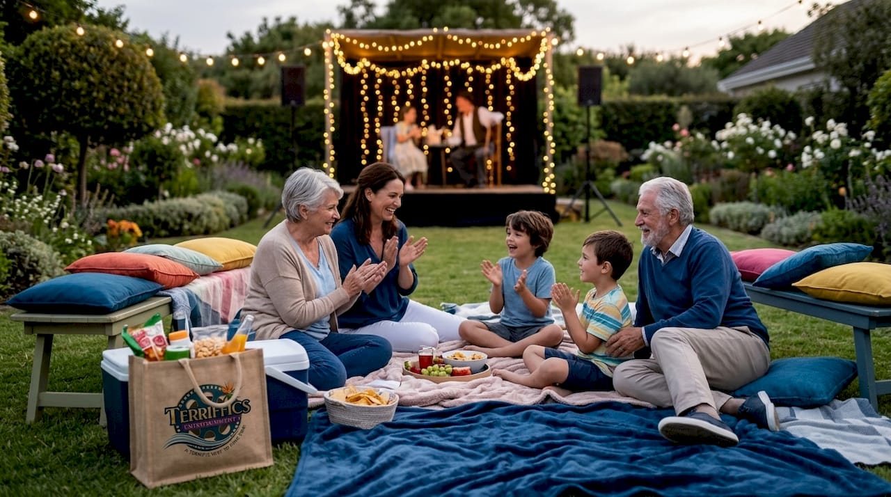 Family watching outdoor live music performance