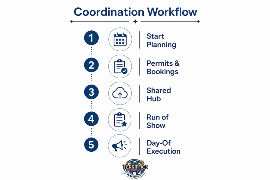Infographic illustrating event coordination steps