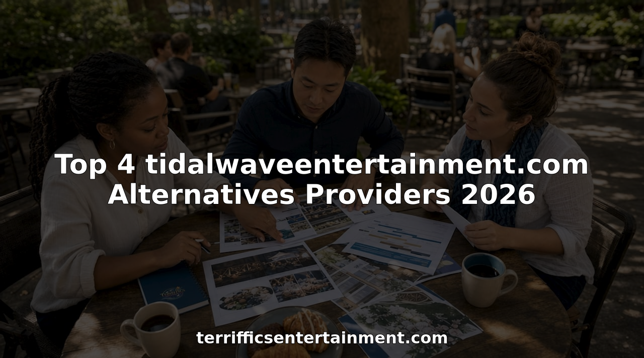 Event planners collaborating with brochures and tablets