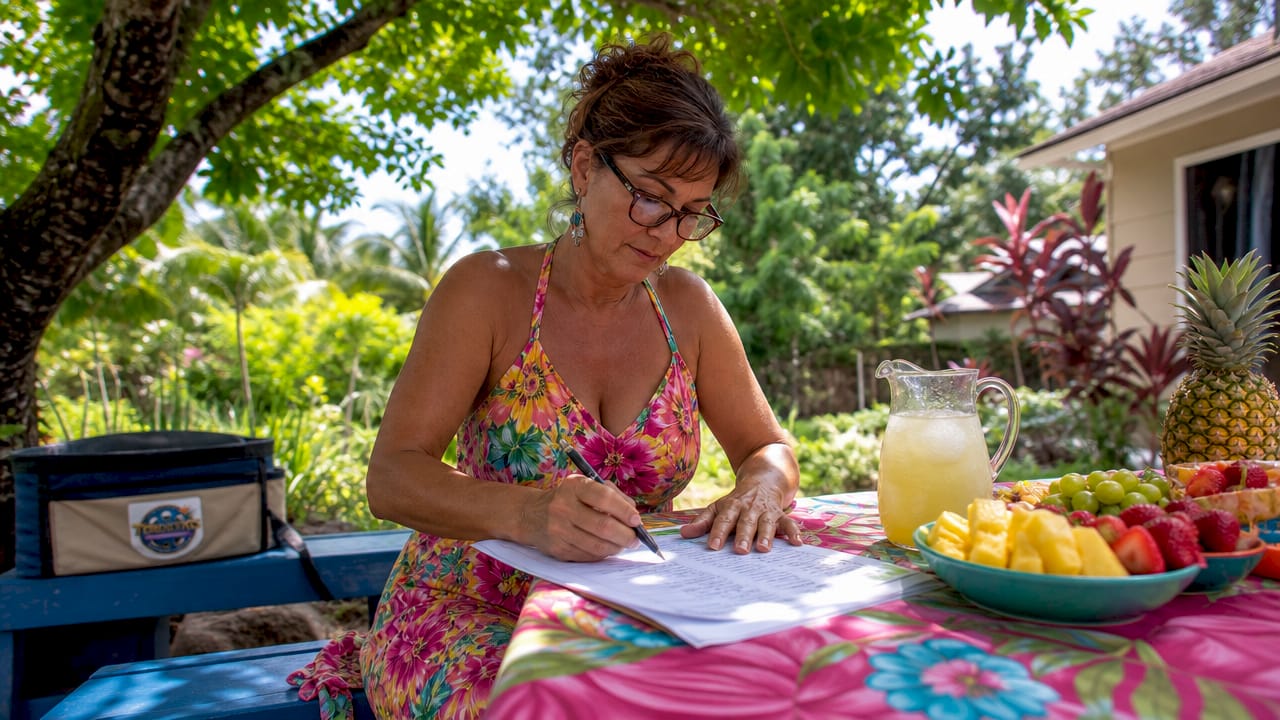 Woman organizing family party checklist at home