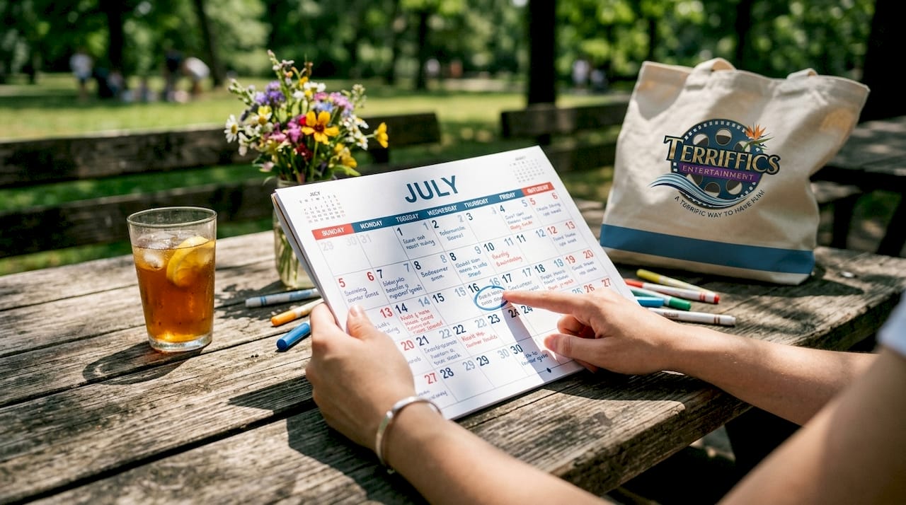 Hands pointing at calendar date for party