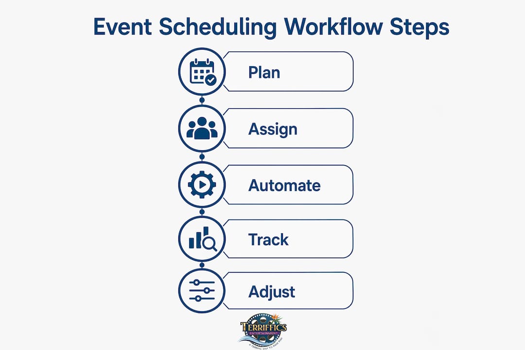 Infographic showing event scheduling workflow steps