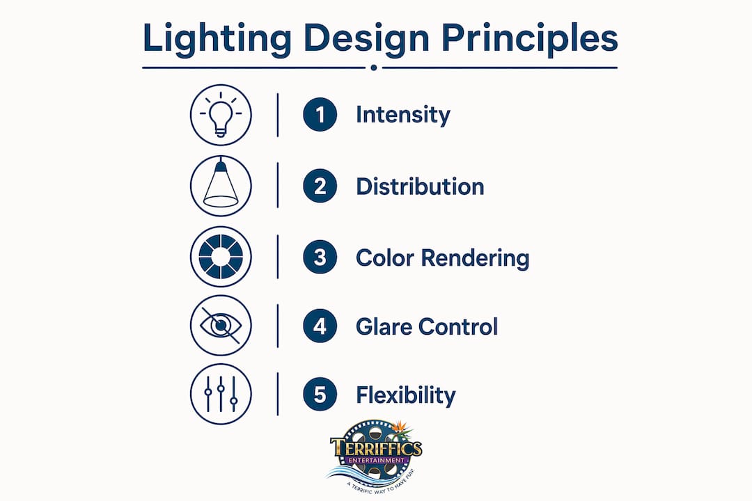 Infographic showing lighting design principles steps