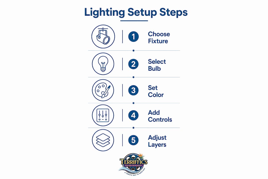 Infographic illustrating lighting setup steps