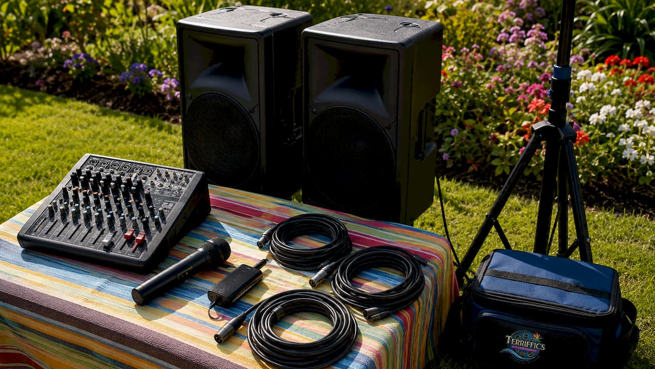 Professional event audio equipment assortment