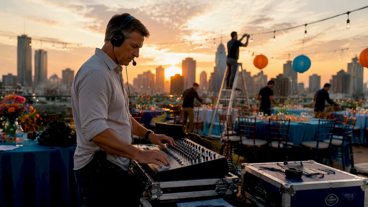 Event production technician in control room