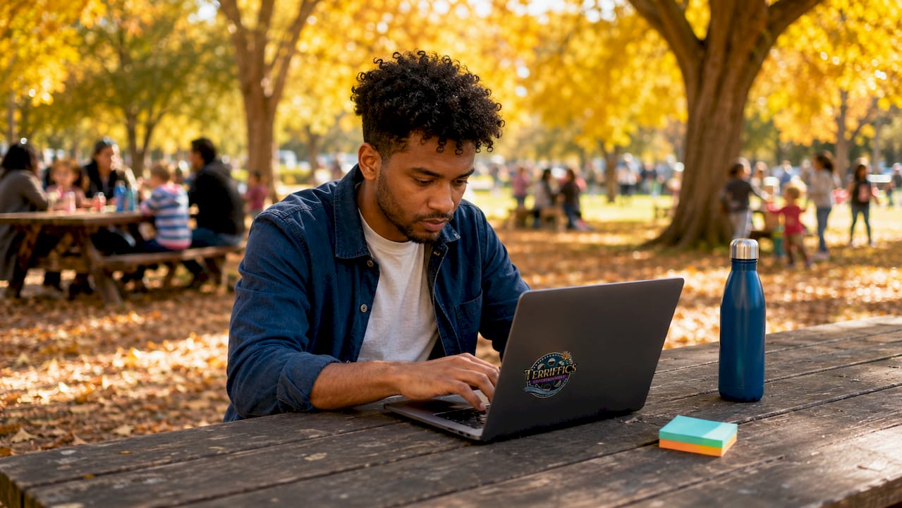 Close-up of man working on laptop in coffee shop
