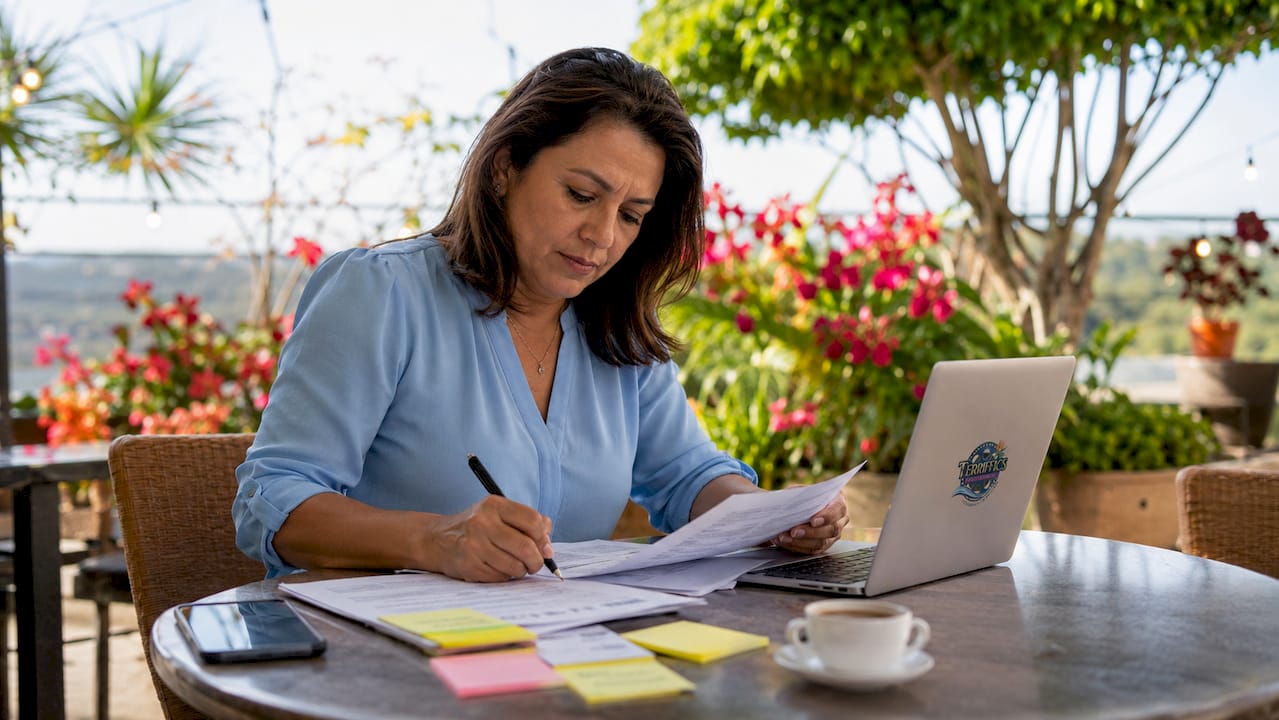 Event planner reviewing safety checklist at meeting table