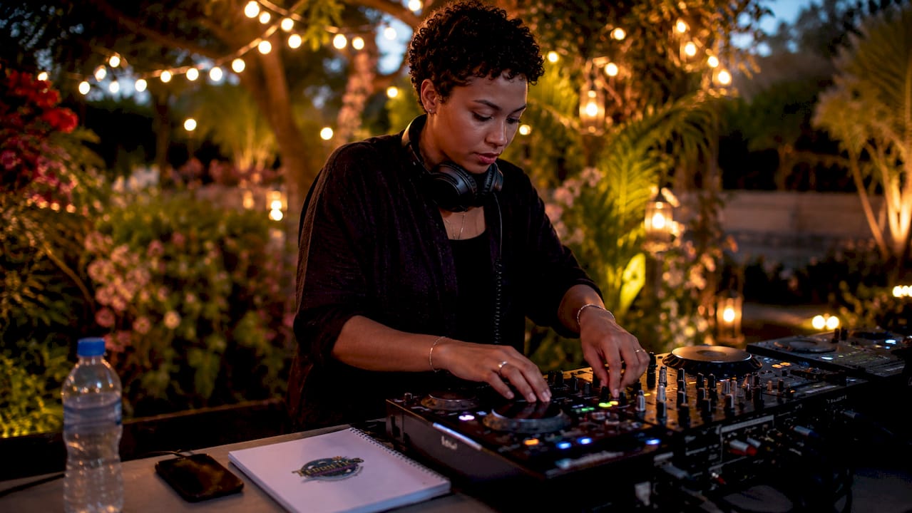 DJ adjusting audio mixer during event
