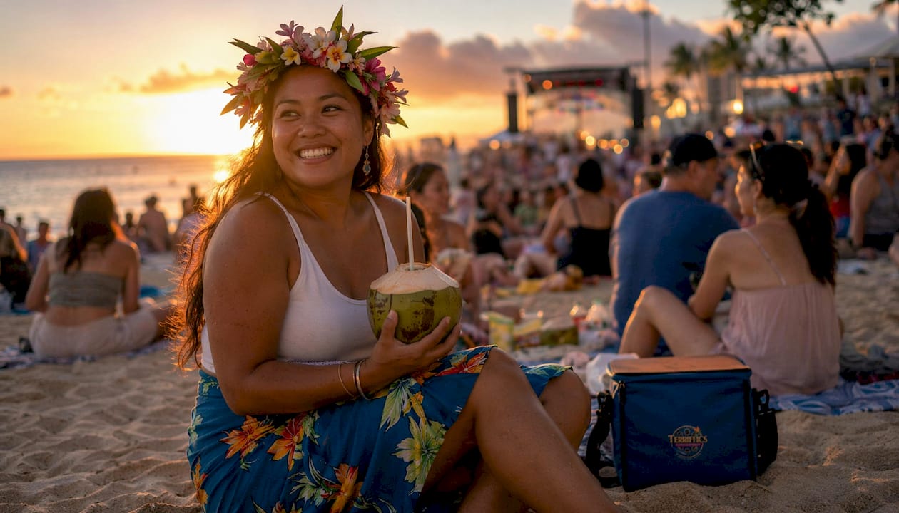 Woman enjoying outdoor Oahu community concert