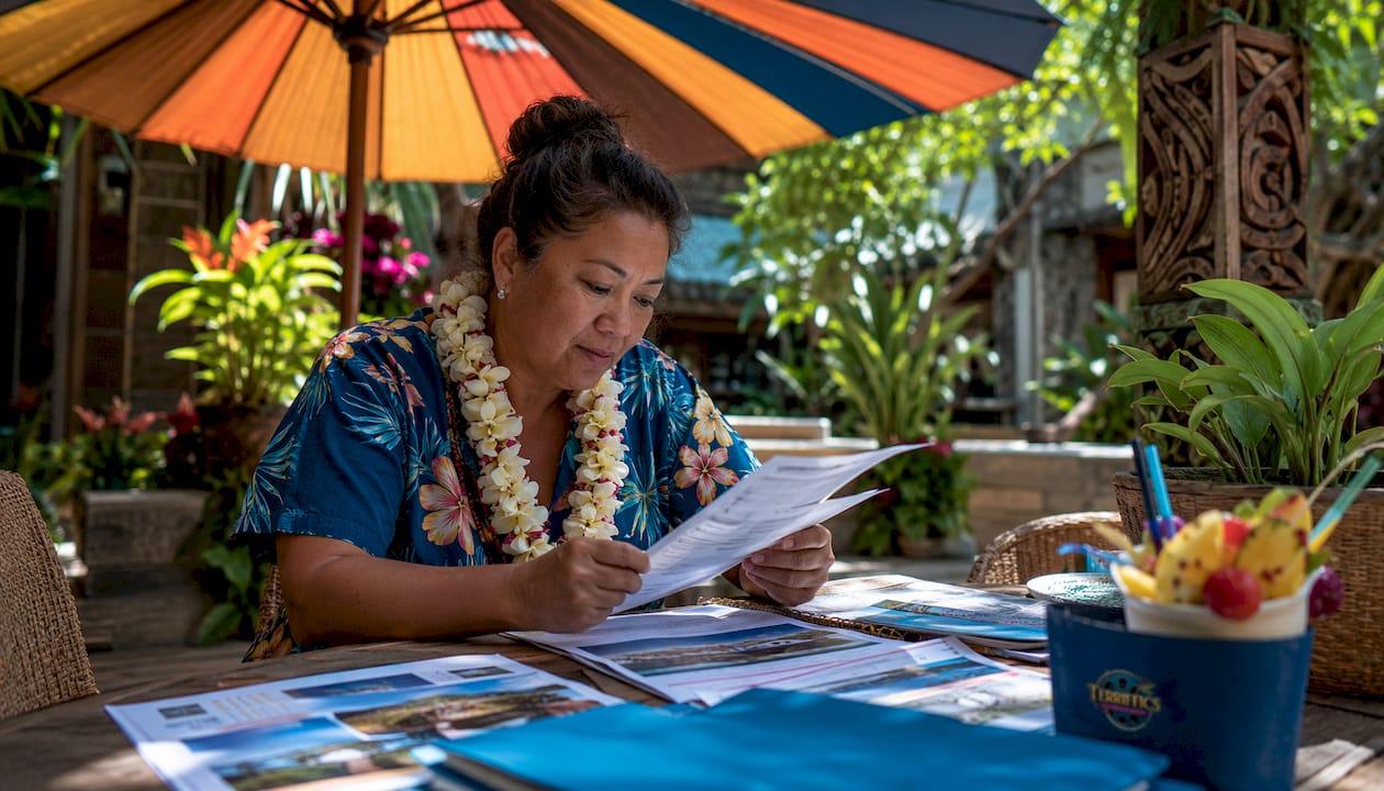 Event planner organizing Hawaiian cultural celebration