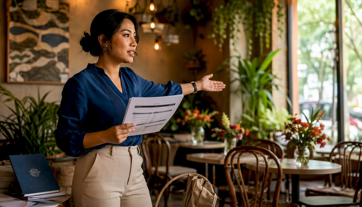 Event coordinator planning timeline outdoors