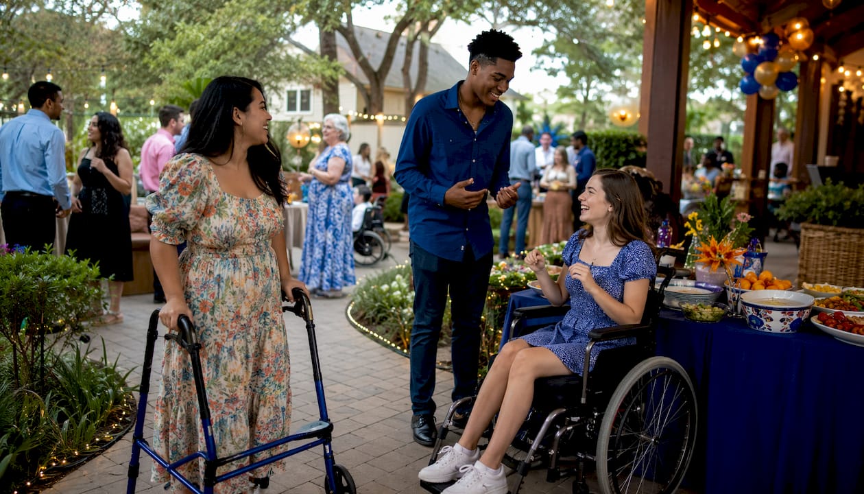 Accessible graduation party with diverse guests