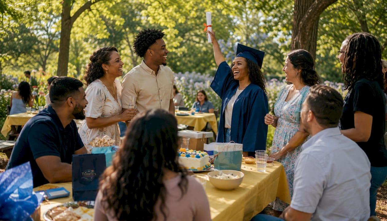 Graduate celebrating with family at party