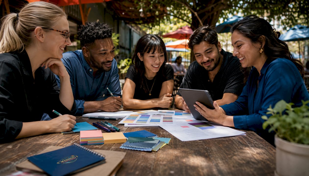 Event planners collaborating on group entertainment