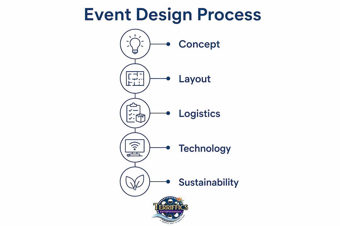 Infographic showing five key event design stages