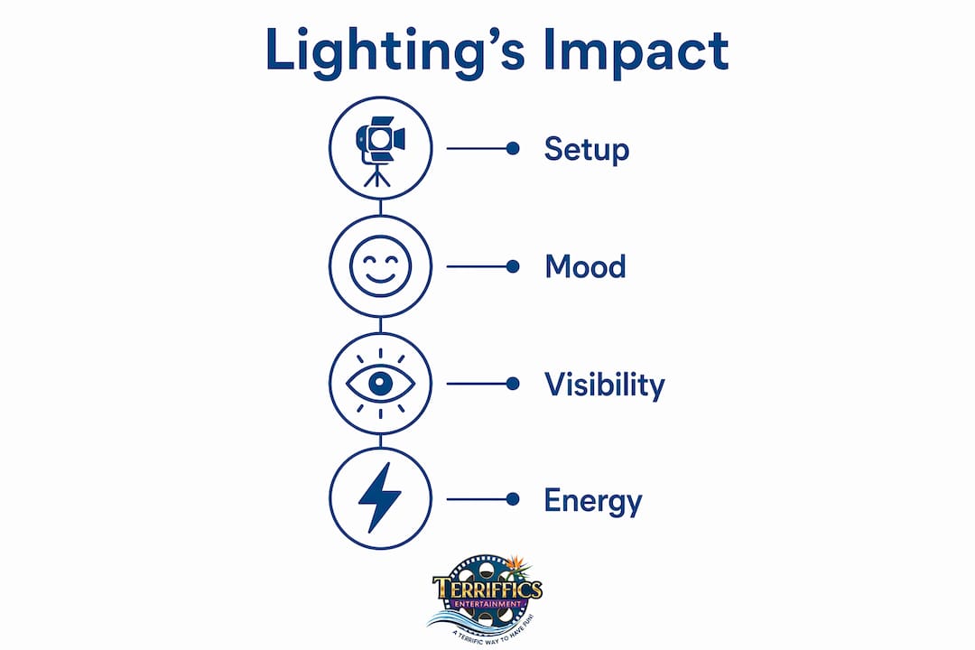 Infographic showing lighting impact steps and benefits