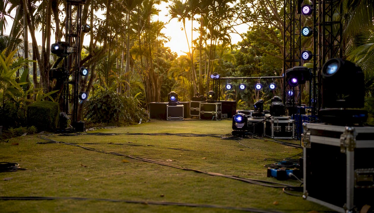 LED lights and moving head fixtures lighting a dance floor