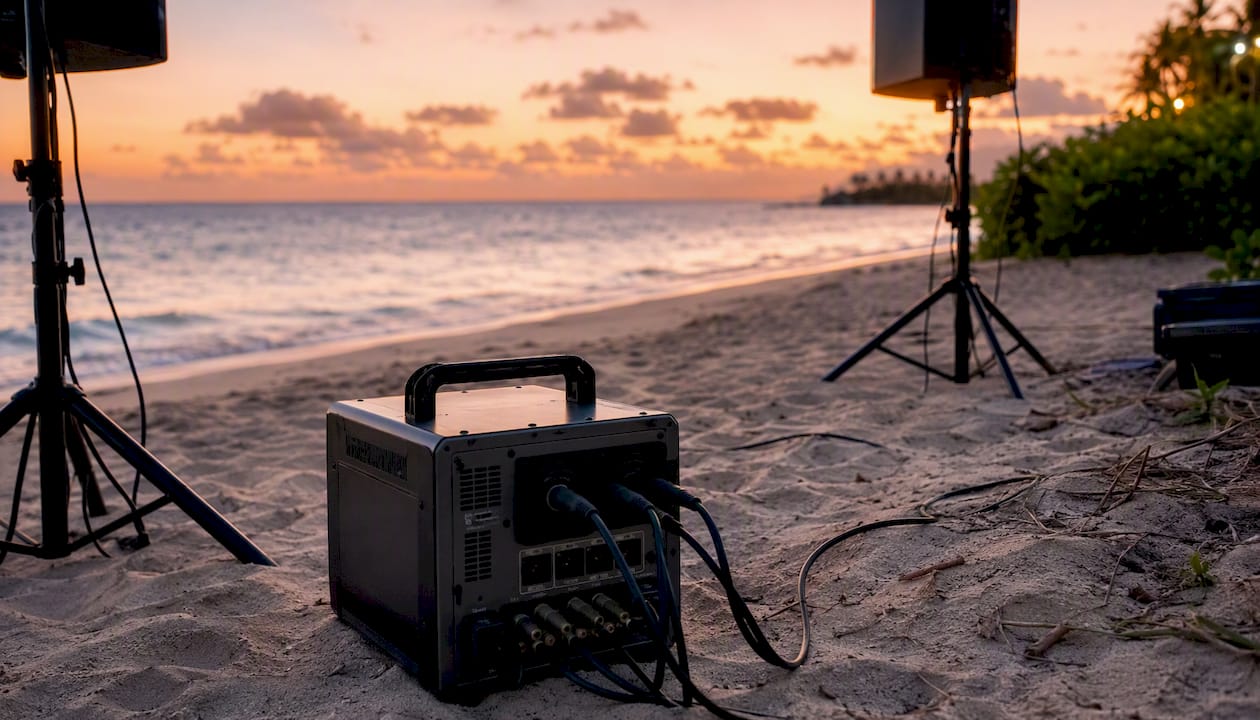 Generator and power cables at outdoor DJ event