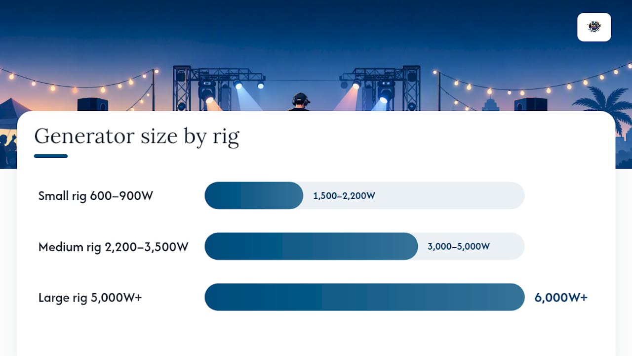 Diagram of generator sizes for DJ rig scales