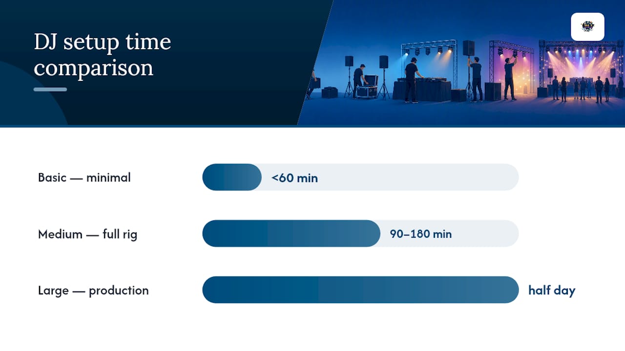 Comparison of DJ setup times by event size and complexity