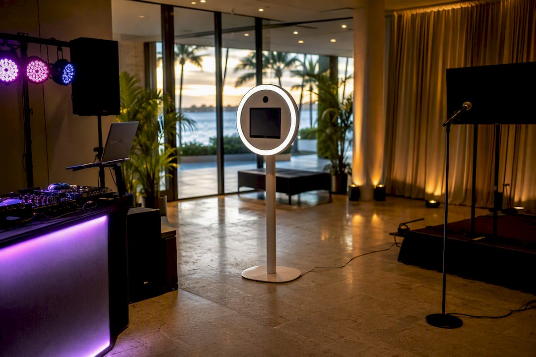 DJ booth, photobooth and karaoke setup in Oahu corporate venue